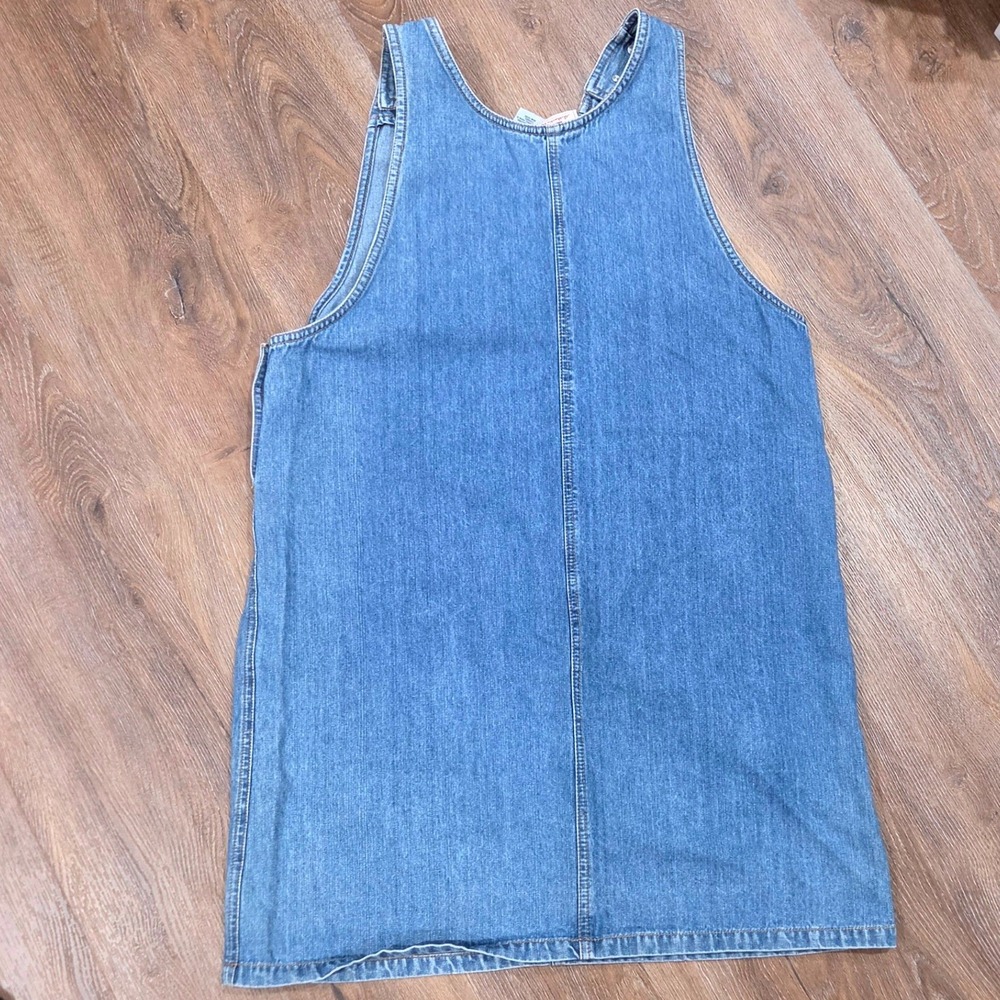 Vintage Faded Glory Denim Jumper Dress Medium Wash Cotton Pinafore Large - Picture 7 of 7